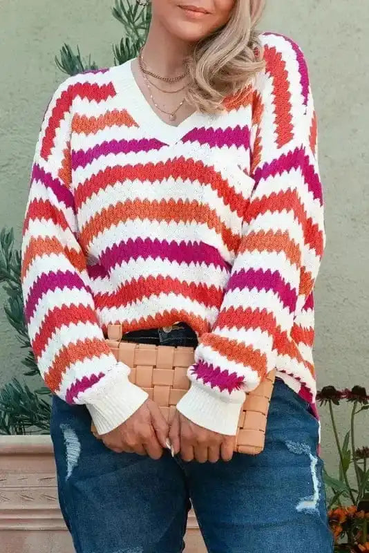 Plus Size Sweaters Cozy Pink Stripe Plus-Size Sweater