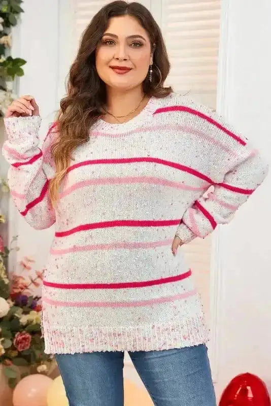 Plus Size Sweaters Cozy Pink Stripe Plus Size Sweater