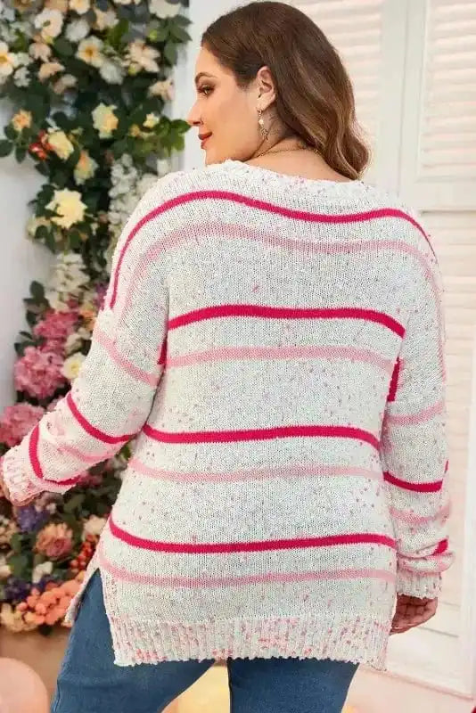Plus Size Sweaters Cozy Pink Stripe Plus Size Sweater