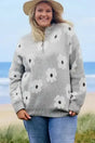 Grey floral half-zip plus size sweater front view — Fashionfitz UK