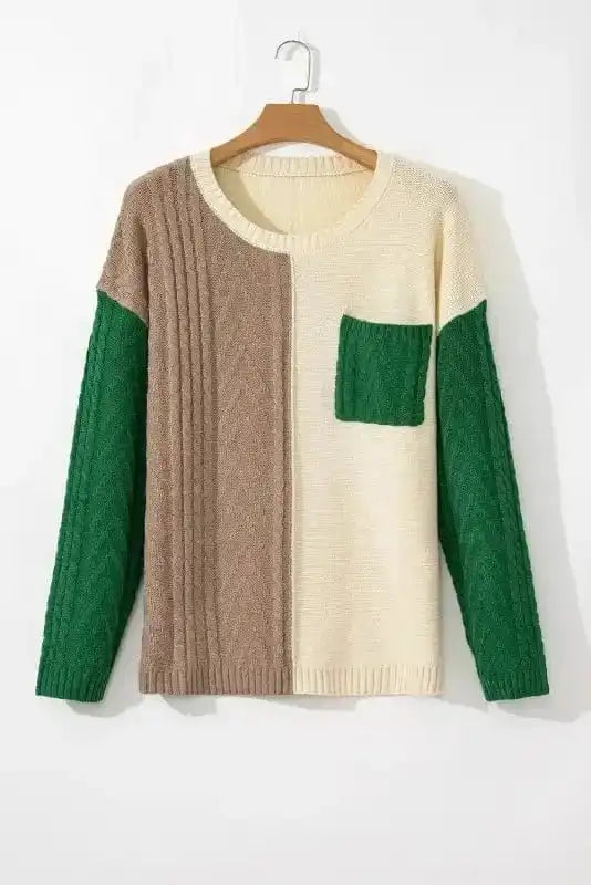 Plus Size Sweaters Mist Green / 1X / 65%Acrylic+35%Polyamide CozyBlock Plus Size Cable Knit Sweater
