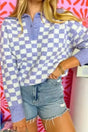 Plus Size Sweaters Purple / 1X / 50%Viscose+28%Polyester+22%Polyamide Cozy Checkmate - Plus Size Purple Checkered Sweater