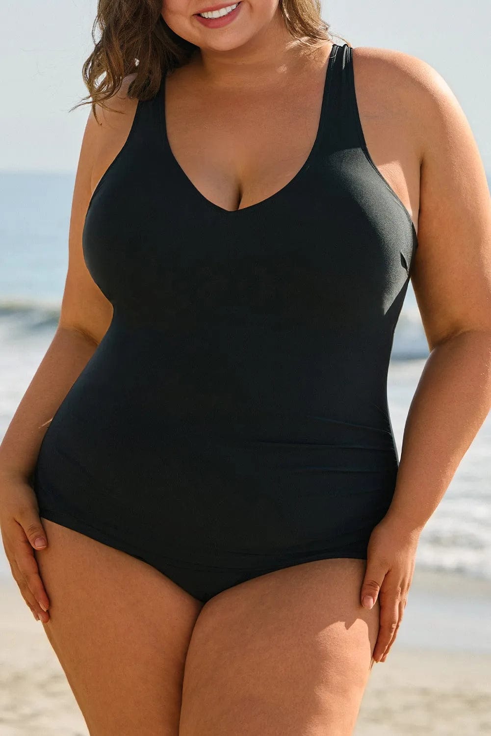Plus Size Swimwear Elegant Black Swimsuit - Plus Size