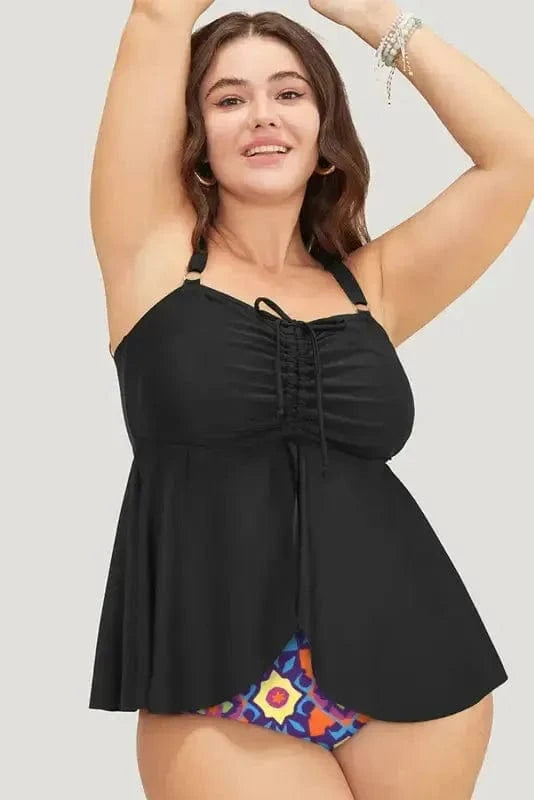 Plus Size Swimwear Geometric Glam Tankini - Plus Size