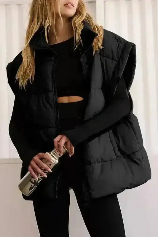 Puffer Vests Black / S / 100%Polyester Oversized Puffer Vest - Zipper