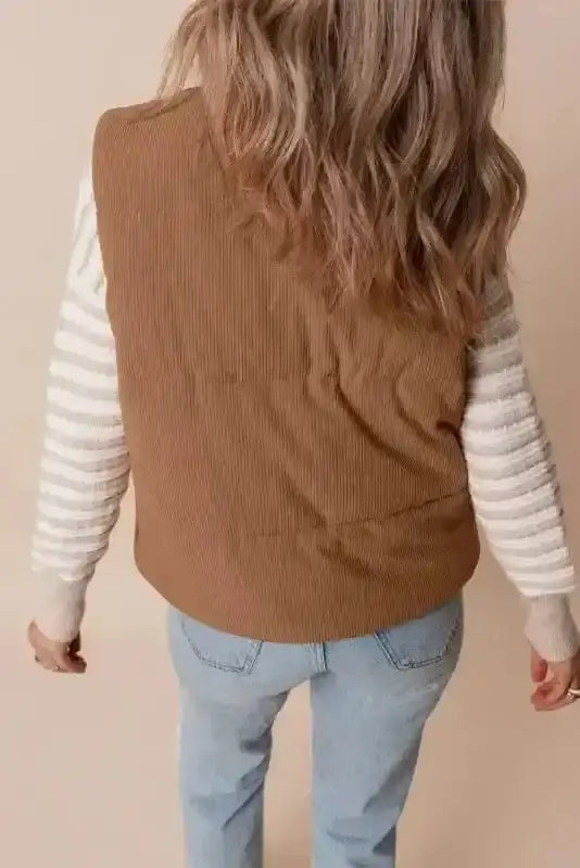 Corduroy puffer vest back view — Fashionfitz UK