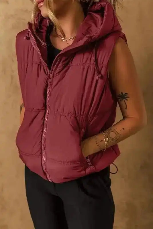 Puffer Vests Zip-up Hooded Puffer Vest
