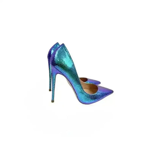 Chameleon Heels - Versatile Pumps Stiletto in iridescent purple and teal PU leather with pointed toe and high stiletto heel. Ideal for bold fashion looks.