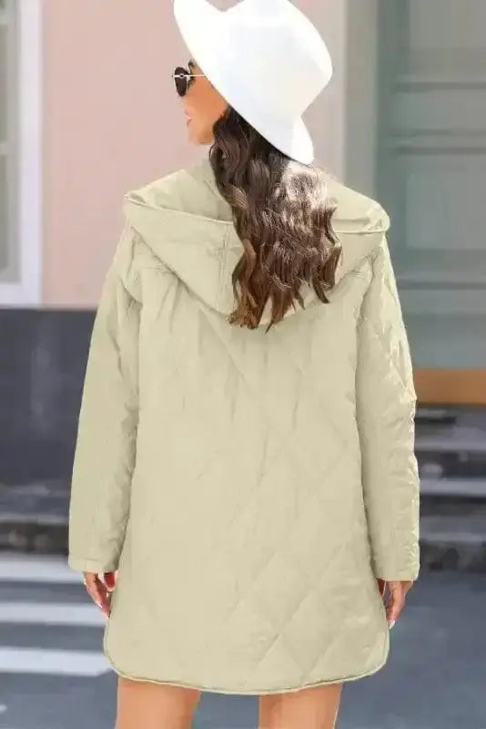 Quilted snap hooded jacket back view — Fashionfitz UK
