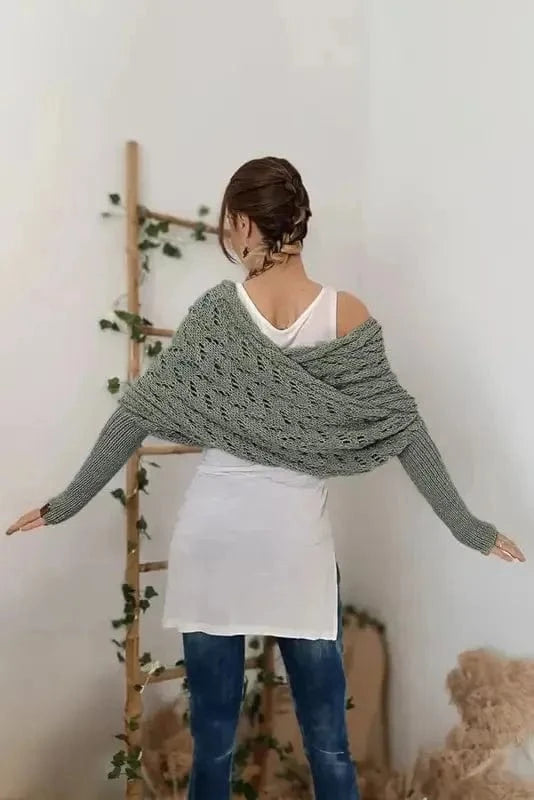 Scarves Gray / ONE SIZE / terylene Hollowed Knit Scarf with Sleeves