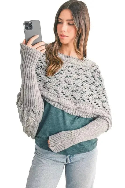 Scarves Gray / ONE SIZE / terylene Hollowed Knit Scarf with Sleeves