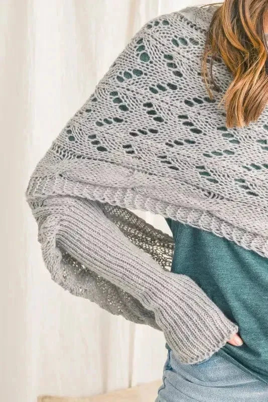 Scarves Gray / ONE SIZE / terylene Hollowed Knit Scarf with Sleeves