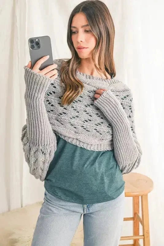 Scarves Gray / ONE SIZE / terylene Hollowed Knit Scarf with Sleeves