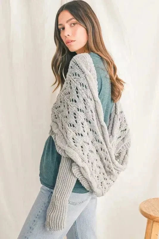 Scarves Gray / ONE SIZE / terylene Hollowed Knit Scarf with Sleeves