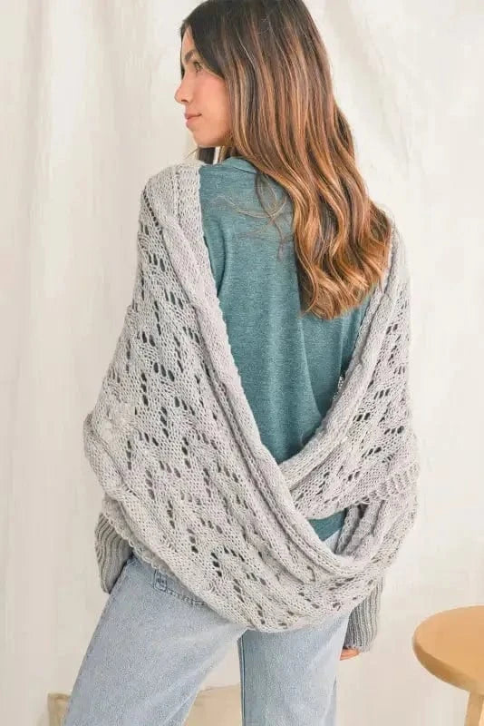 Scarves Gray / ONE SIZE / terylene Hollowed Knit Scarf with Sleeves