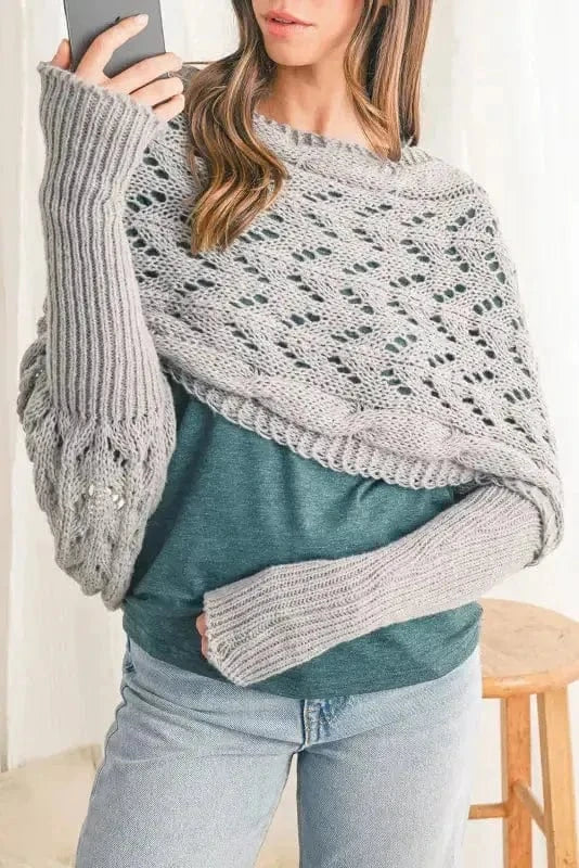 Scarves Gray / ONE SIZE / terylene Hollowed Knit Scarf with Sleeves