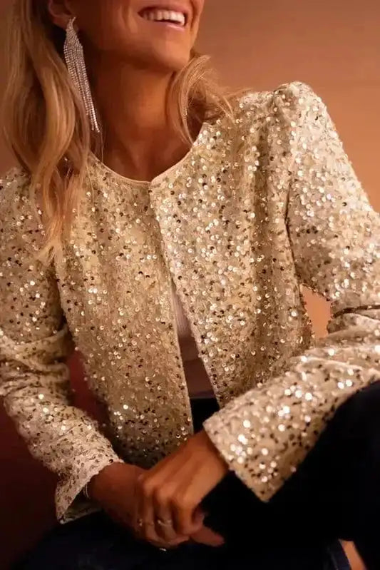 Sequin Jackets Golden Beige / S / 100%PET Sequined Splendor Cropped Jacket