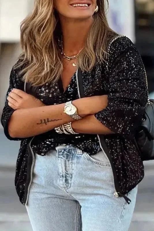 Sequin Jackets Sequin Swirl Zip-Up Jacket