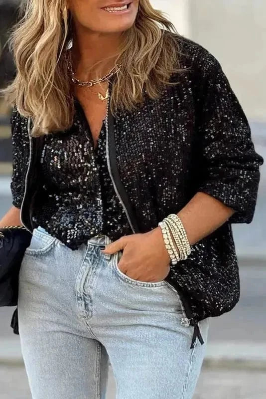 Sequin Jackets Sequin Swirl Zip-Up Jacket