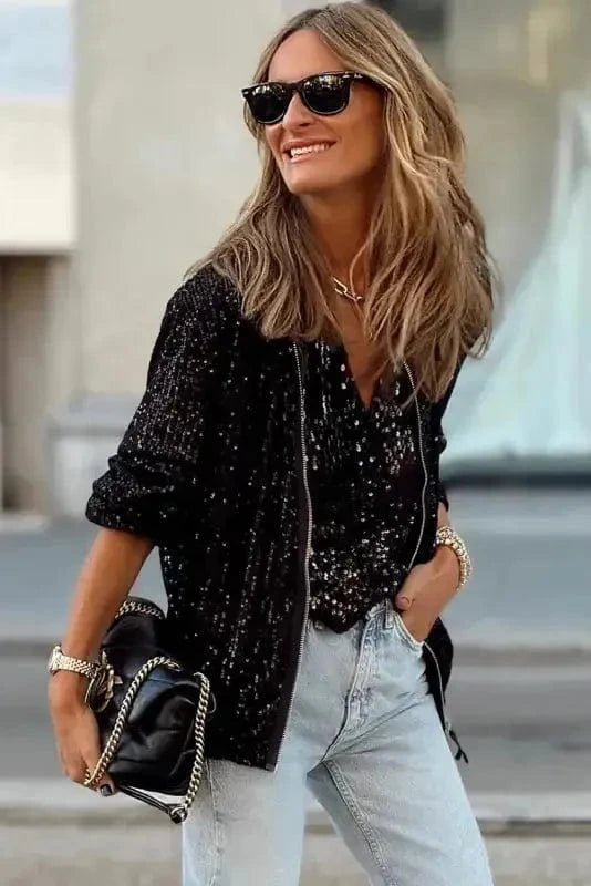 Sequin Jackets Sequin Swirl Zip-Up Jacket