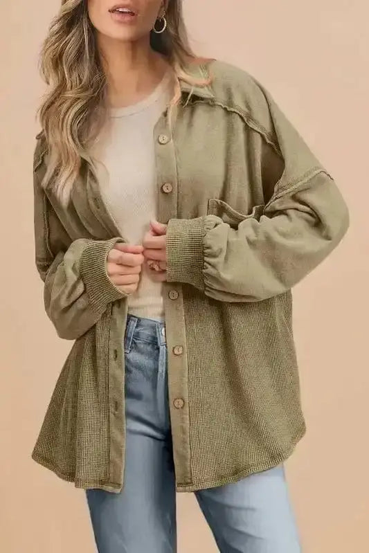 Shackets Moss Green / S / 65%Polyester+35%Cotton Waffle Knit Harmony Shacket
