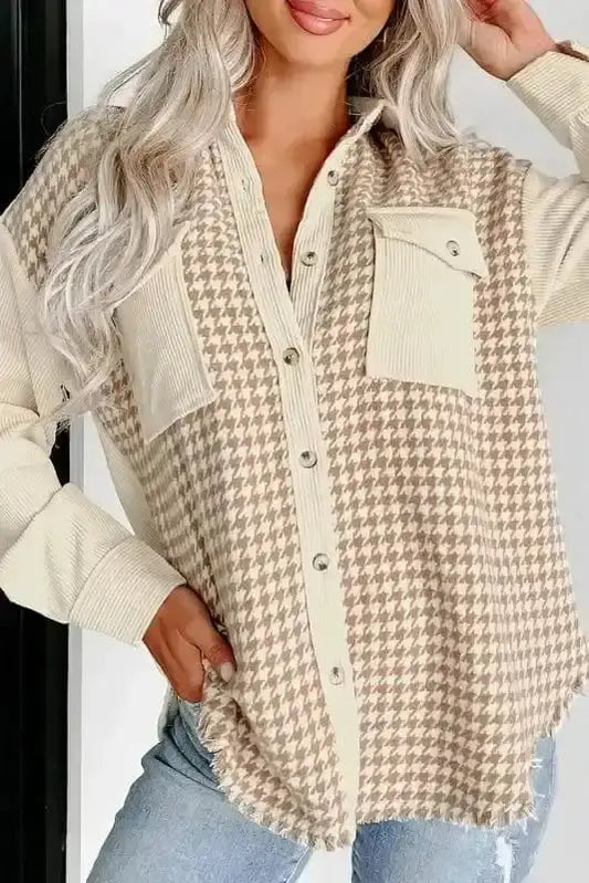 Shackets Parchment / S / 100%Polyester Urban Houndstooth Shacket