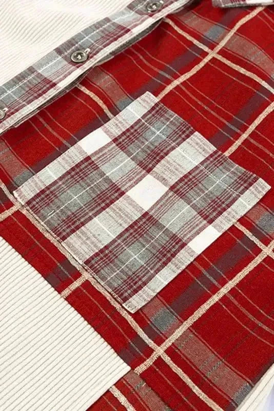 Shackets Plaid Corduroy Patchwork Shacket