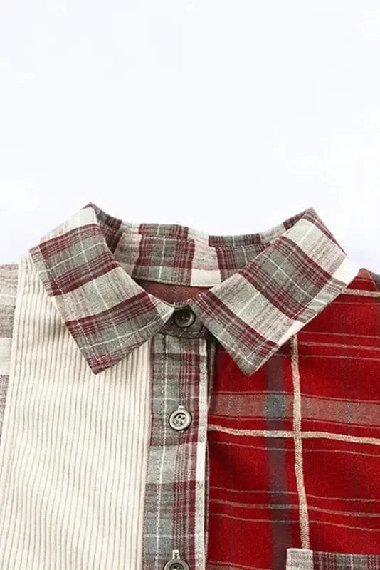 Shackets Plaid Corduroy Patchwork Shacket