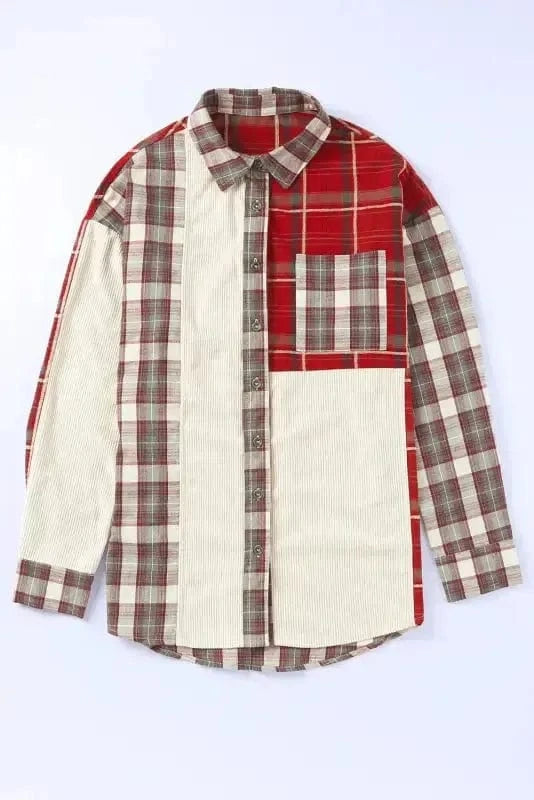 Shackets Plaid Corduroy Patchwork Shacket
