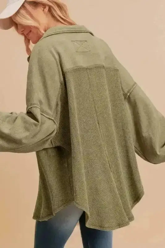 Waffle knit shacket back view — Fashionfitz UK