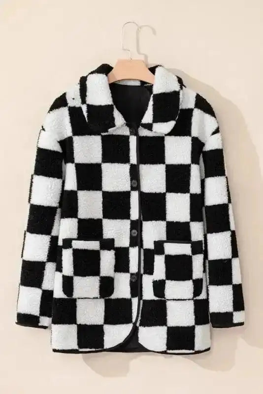 Sherpa Jackets CheckMate Fleece – Women's Black Checkered Jacket