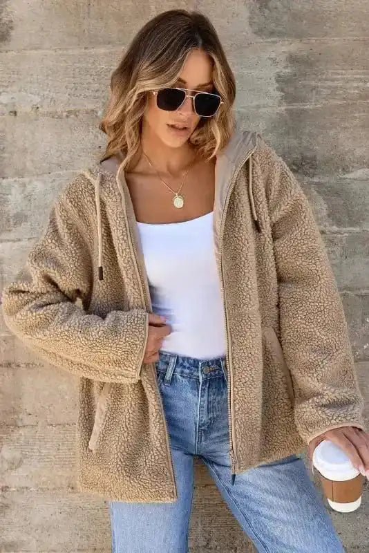 Sherpa Jackets Urban Trekker: Khaki Zip-Up Fleece Jacket