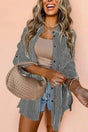 Striped Longline Tab Sleeve Shirt Women UK — front view showing blue stripe pattern and longline silhouette — Fashionfitz