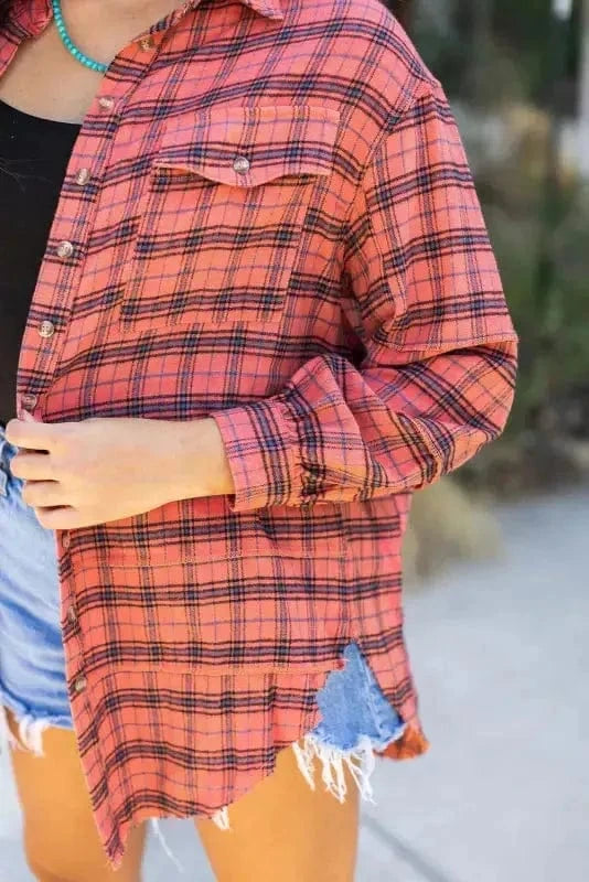 Shirts Boho Plaid Split Tail Shirt