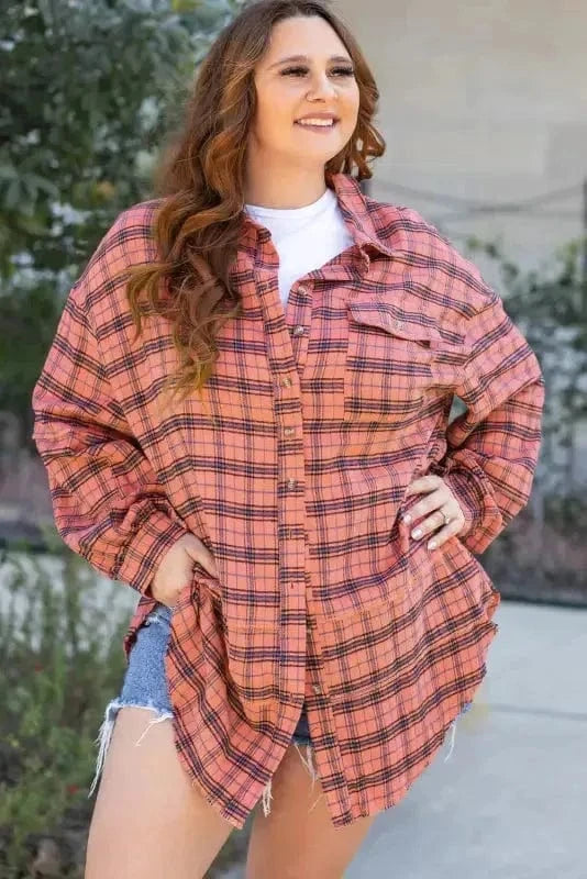Shirts Boho Plaid Split Tail Shirt