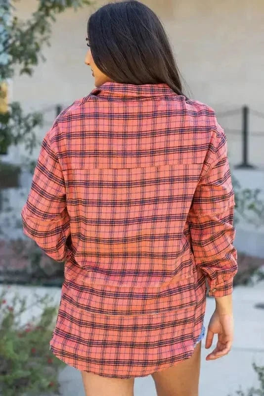 Shirts Boho Plaid Split Tail Shirt