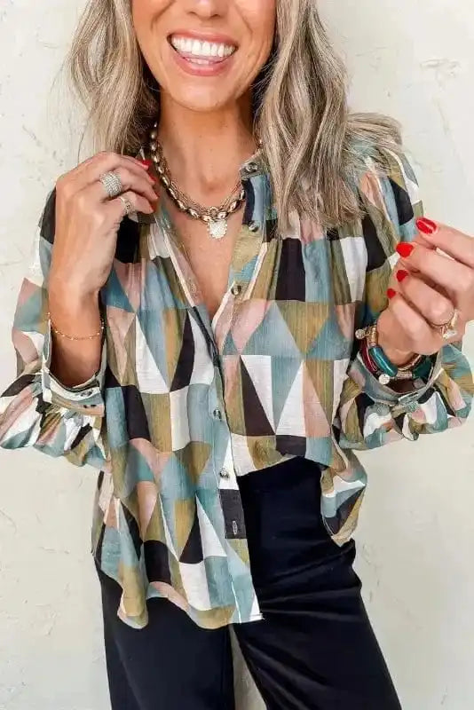 Shirts Green / S / 81%Viscose+19%Polyamide Geometric Grace Loose Fit Top