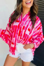 Abstract Print Batwing Button-Front Shirt Blouse Women UK in pink — front view showing abstract print and batwing sleeve silhouette — Fashionfitz