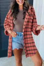 Red Plaid Split Tail Boho Shirt Women UK in 100% cotton — front view showing red plaid pattern and split tail hem — Fashionfitz
