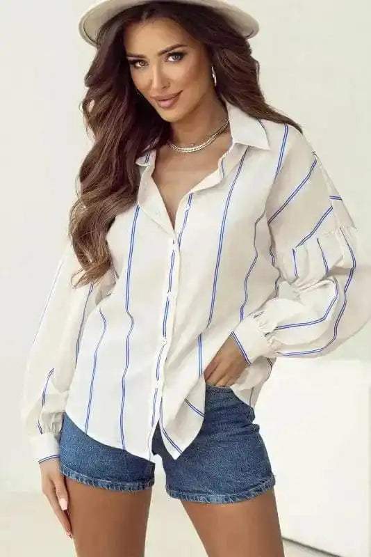 Shirts Striped Puff Sleeve Blouse – Flowy Bubble Shirt for Women