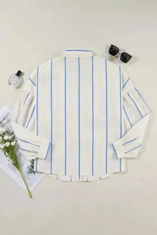 Shirts Striped Puff Sleeve Blouse – Flowy Bubble Shirt for Women