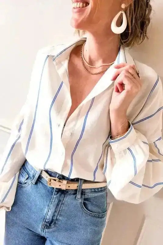 Shirts Striped Puff Sleeve Blouse – Flowy Bubble Shirt for Women