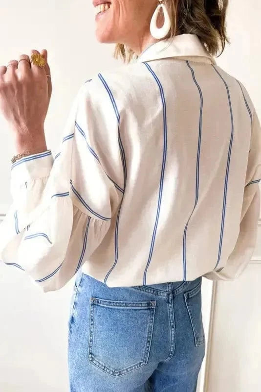 Shirts Striped Puff Sleeve Blouse – Flowy Bubble Shirt for Women