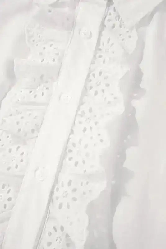 Shirts White Lace Crochet Trim Shirt