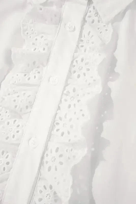 Shirts White Lace Crochet Trim Shirt