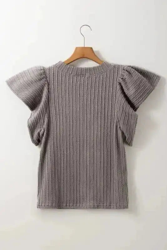 Short Sleeve Blouses Elegant Texture Flutter Top