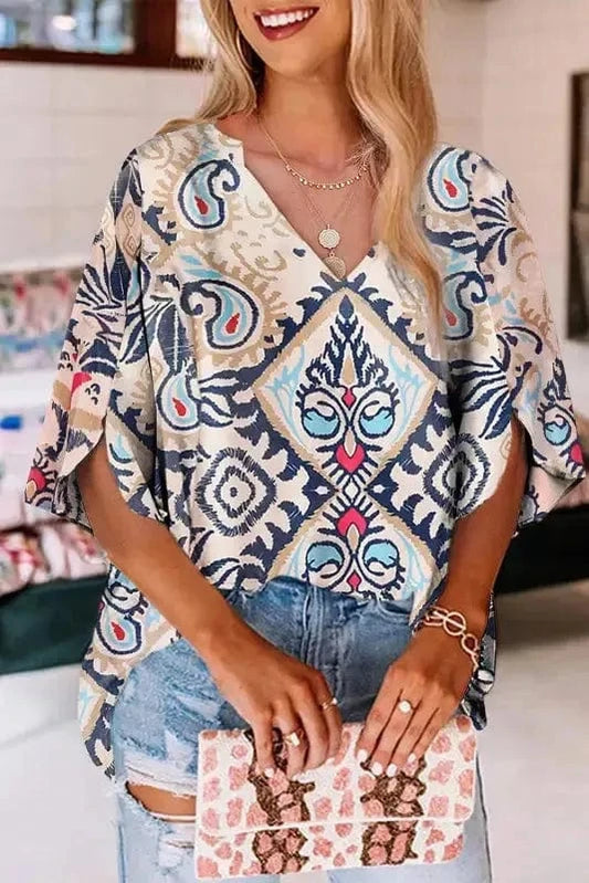 Short Sleeve Blouses White / S / 100%Polyester Modern Muse Notched Blouse