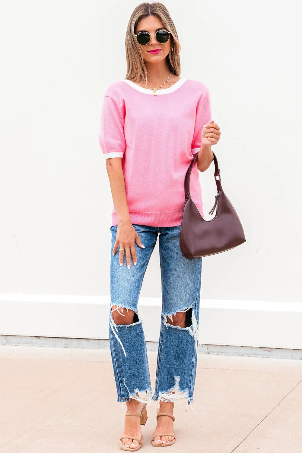 Short Sleeve Sweaters Bonbon Cut-Back Short Sleeve Jumper