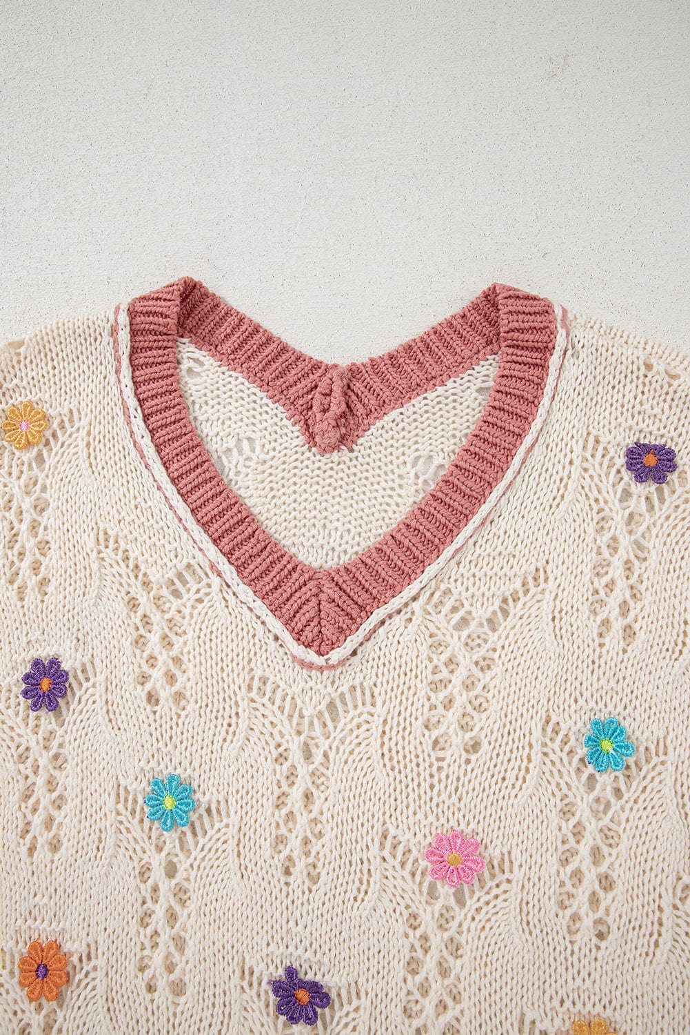 Short Sleeve Sweaters Fashionfitz Embroidered Crochet Sweater for Women