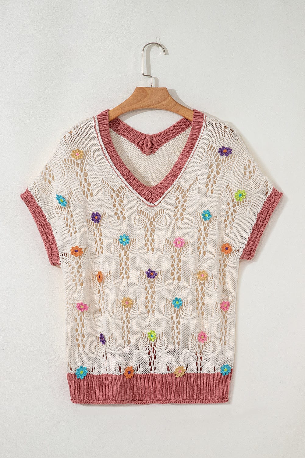Short Sleeve Sweaters Fashionfitz Embroidered Crochet Sweater for Women